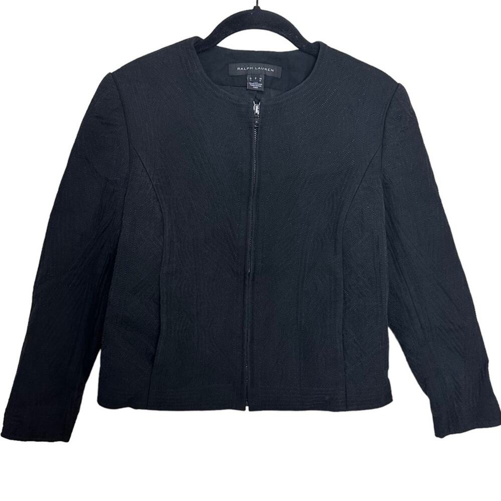 Ralph Lauren Jacket Black Label Black Silk Embroidered Zip Front Blazer